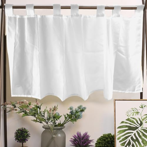 MININUSI Scheibengardine, 45x120cm Kurzgardine, Lichtdurchlässig Bistrogardine, Modern Fenstergardinen Kurz, Wohnzimmer Leinen Vorhang Kurz, Scheibengardinen Weiß, Küchengardinen mit Ösen für Küche