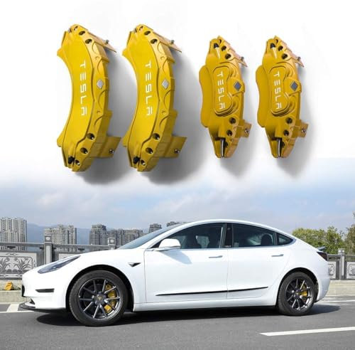 ZENCIX 4 Pcs Car Caliper Covers, For Tesla Model Y Custom Special Aluminum Alloy Brake Caliper Cover, Styling Modification Decoration Accessories,yellow-18inches