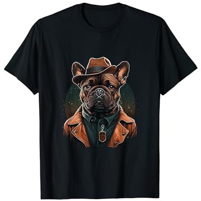 Französische Bulldogge Detektiv Pfeifen Hut England Lustiger T-Shirt