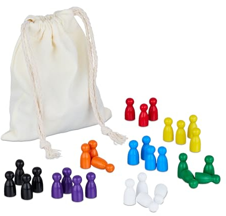 Relaxdays Spielfiguren für Brettspiele, 160er Set, 8 Farben, Holz, mit Beutel, kleine Spielkegel für Halma, Ludo, bunt