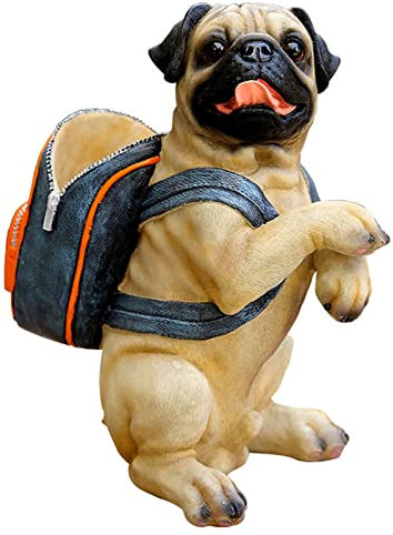 POCHY Hundeskulptur, Garten Mops Ornament, Realistischer Hund mit Rucksack, Harz Commemorate Statue, Handwerk Dekoration, Gartenstatuen Figuren