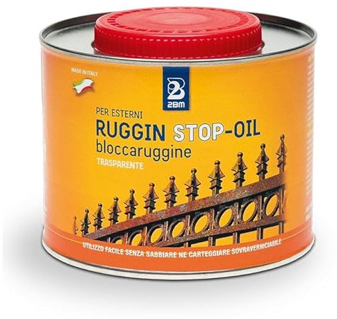 2BM Antiruggine Rugginstop Oil Olio Bloccaruggine protezione ferro, olio blocca ruggine trasparente | idoneo anche come additivo per vernici | effetto lucido | Bottiglia 500 ml