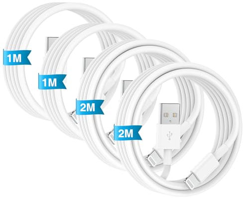 QZIIW Cavo Per iPhone,Originale Apple Certificato MFi,Cavo USB Apple Ricarica Rapida,Cavo Lightning 4 Pezzi 1M+2M,Cavo USB A to USB Lightning per iPhone 14 13 12 11 Pro Max XS XR X 8 7 6 5 SE iPad