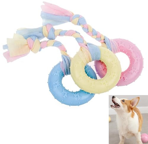 GVSS 3 Pièces Jouet Chiot en Corde et Caoutchouc, Jouets de Dentition pour Chiens,Anneaux à Mâcher,Apaisent Démangeaisons et Favorisent la Santé Dentaire,Circulaire