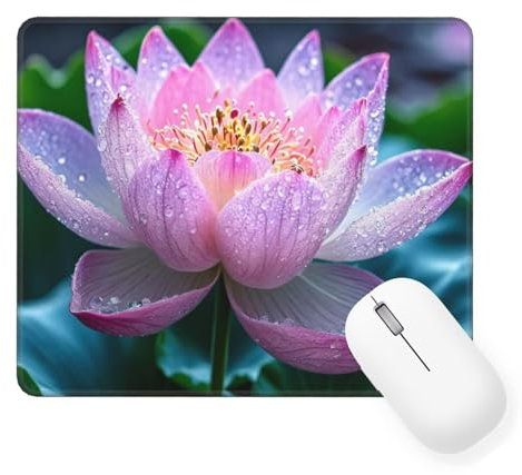 Lotus Mouse Mat 360 x 300 x 3 mm Gaming Mouse Pad Pink Keyboard Mat Waterproof with Non-Slip Rubber Base, Mouse Pad with Stitched Edges, Mousepad for Computer Accessories, Laptop, Office, Home W-502