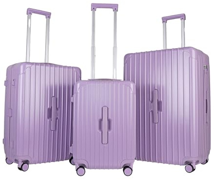 3-Piece Luggage Set – Small Cabin, Medium & Large Check-in Suitcases with TSA Lock, Spinner Wheels, Cupholder & Waterproof Pocket (Mauve Lilac)