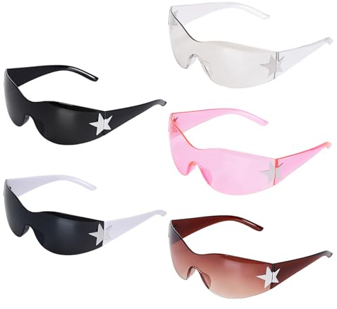 ZEFAN 5 Pcs Y2k Sunglasses for Men Women, Rimless Wrap Around Sunglasses, Oversized Cool Rave Glasses for Driving Cycling Parties and Daily Casual Wear