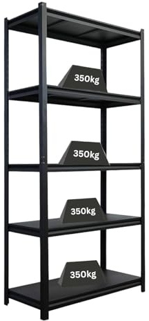 PROREGAL Schwerlastregal Thorin mit Metallböden HxBxT 180x90x40cm 5 Ebenen Fachlast 350 kg Schwarz, Metallregal Vorratsregal Schimmelfrei Kellerregal Steckregal Garagenregal Lagerregal