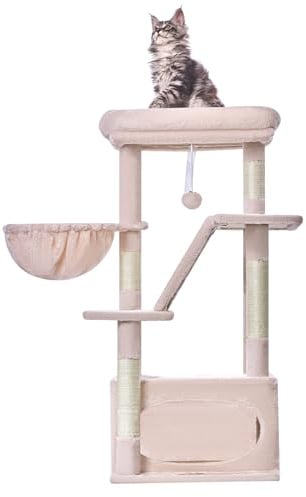 Taoqimiao Tiragraffi per Gatti, 98cm Stabile Albero Tiragraffi per Gattii con 1 Grotte, 1 Cestini, 4 Pali Graffiatoi, 1 piattaforme, Materiale di Flanella Morbida,Rosa MS029SP