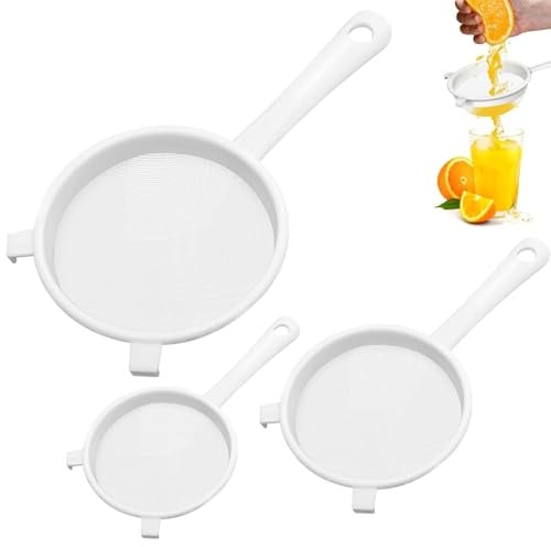 Küchensieb Kunststoff, Kunststoffsieb, Plastik Sieb für Kefir, Feines Sieb für Saft, Drei Größen 17 x 7,5 cm, 20 x 9,5 cm, 26 x 13,5 cm