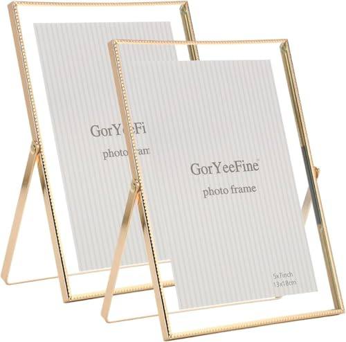 Gold 5x7'' Floating Frame Set of 2,For Photo Sizes (3.5 x5'',4x 6''),Beautiful Metal Lace Edge Frames Adjustable Tabletop/Shelf Photo Frame