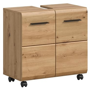 xonox.home – Waschbeckenunterschrank auf Rollen Ice 60x56x35 cm in Artisan Eiche – funktioneller Badunterschrank mit 2 Türen – bietet optimale Ordnung