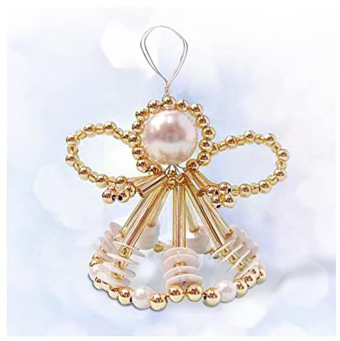 PRACHT Perlenengel Bastel-Set Arielle 7cm Perlenbastel-Set Höhe 7 cm Weihnachten Engel Basteln DIY Set Schmuck Deko Geschenkidee Kreativset Gold/Weiß