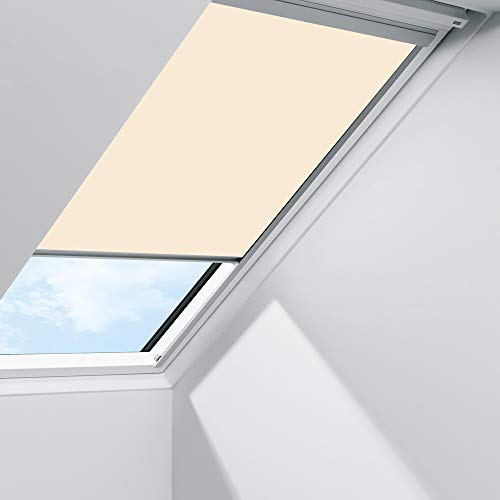 Original Velux Sichtschutzrollo mit Seitenschienen für GGL, GHL, GPL, GTL, GGU, GHU, GPU, GTU SK08 / Stofffarbe Standard 1086 / Uni Beige, Schienenfarbe silber // RFL SK08 1086S
