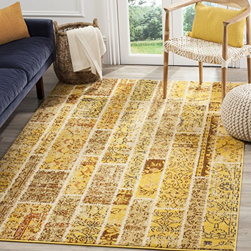 SAFAVIEH Monaco Collection Area Rug - 5'1 x 7'7, Yellow & Multi, Modern Patchwork Distressed Design, Non-Shedding & Easy Care, Ideal for High Traffic Areas in Living Room, Bedroom (MNC216K)