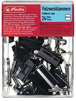 Herlitz 10411155 Vielzweckklammern 24 Stück, 32mm, Farbe schwarz