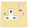 A5 Wall Socket 1 Gang - Polished Mirror Brass Flat - White Insert - Metal Rocker Switch - 13A Single Plug Socket