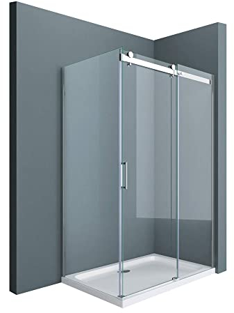 doporro Cabine de Douche 90x100 Paroi de Douche Montage Réversible avec Porte Coulissante Ravenna17 90x100x195cm Verre ESG Transparent 8mm