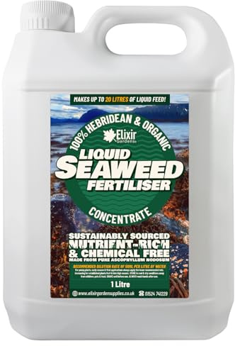 Elixir Gardens Organic Hebridean Liquid Seaweed Fertiliser 1L Bottle | Multi-Purpose Plant Feed Concentrate & Stimulant Lawn & Turf Care/Green-Up Soil Enrichment and Root Booster 1L Bottle