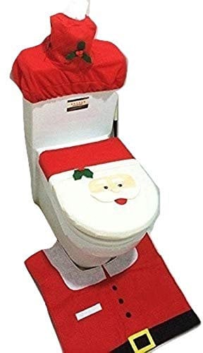 L&C® 3 Pcs Christmas Decorations Happy Santa Toilet Seat Cover and Rug Bathroom Set