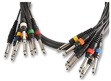 PULSE PLS00114 – 8‑Way 6.35 mm (¼) Mono Jack Plug‑to‑Plug Multicore Loom, 2.5 m, Black