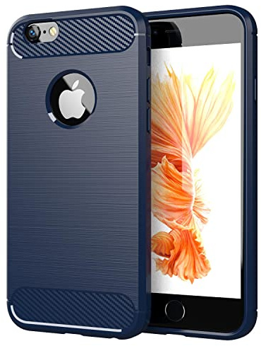 Cadorabo Hülle kompatibel mit Apple iPhone 6 / 6S Schutzhülle TPU Silikon Case Karbon Optik Slim Kratzfest Weiche Gummi mit Rundumschutz Case Hülle für iPhone 6 / 6S in Blau