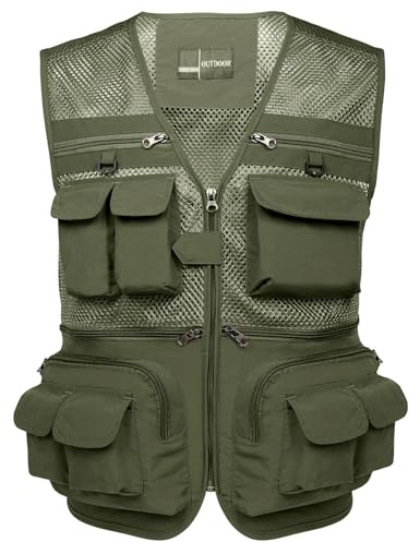 Flygo Men's Outdoor Fishing Photo Travel Work Vest With Pockets Utility Lightweight Outdoor Fishing Travel Safari Photo Cargo Vest