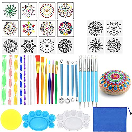 Opaltool 35 Stück Mandala Rock Punktierung Werkzeuge Malerei Werkzeuge Schablone Mandala Malwerkzeug Farbwanne Pinsel für Stein Malerei Polymer Clay Keramik Nail Zeichnen Kunst Handwerk Prägung
