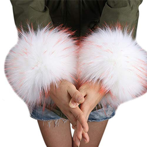 MoreChioce Pelzmanschetten,Kunstfell Armstulpen Damen Pulswärmer Flauschig Fellstulpen Herbst Winter Manschetten Handschuhe für Herbst Wintermantel Kapuze,Orange