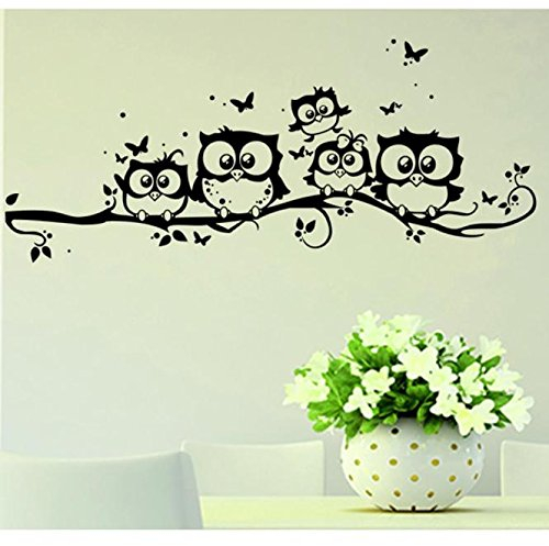 Koly-Hundebett Kolylong® Cartoon-Eulen-Schmetterlings-Wand-Aufkleber-Dekor-Abziehbild Wandtattoo Wandaufkleber Eulenwandtattoo Dekoratives Sticker für DIY Wand Fenster Tür Auto 55 * 25cm Schwarz