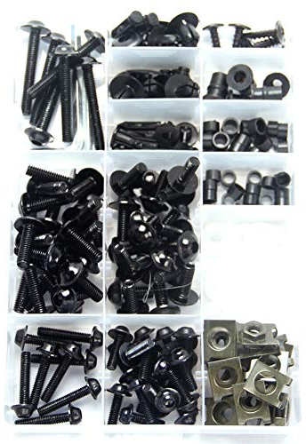 TININNA 223 Stück Motorrad Verkleidung Schrauben-Set Verkleidungsschrauben Set Schrauben Karosserie Kit für Universal für die meisten Motorräder modifizierte Zubehör Schraubensatz Schwarz