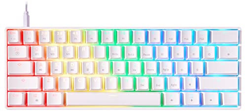 Mizar MZ60 LUNA Mechanical Gaming Keyboard | 60% Keyboard 62 Key ISO UK Layout | RGB LED Backlit | Anti Ghosting NKRO | Progammable Macro Keys | Hotswap Gateron Optical Blue Switches | White