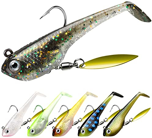 TRUSCEND Angelköder Gummifische Kunöder Gummiköder Set Fische Angeln Forelle Zander & andere große lebend Köder Jigköpfe, BKK/VMC-Haken, Japan-Formel, Süßwasser-Salzwasser-Fischen Geschenk für Männe