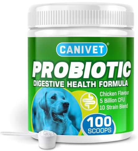 CANIVET Probiotics for Dogs. Canine Dietary Supplement - Aids Digestive Health, 100g Powder Dog Probiotic. 5 Billion CFU** with 10 Strains of Good Bacteria for your Dog's Digestive Health.