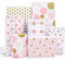 12 Rosa Geschenkpapier Geburtstag, 6 verschiedene Designs Geschenkpapier Set für Frauen Mädchen, Rosa und Gold Geschenkverpackung Papier für Geburtstag, Valentinstag Hochzeit Party, 50cm X 70cm
