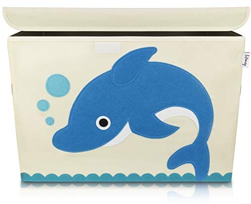 LIFENEY Aufbewahrungsbox Kinder groß 51 x 36 x 36 I Spielzeugkiste I Kiste mit Deckel für Kinderzimmer I Aufbewahrungsboxen mit Deckel I Spielzeugaufbewahrung (Delfin)