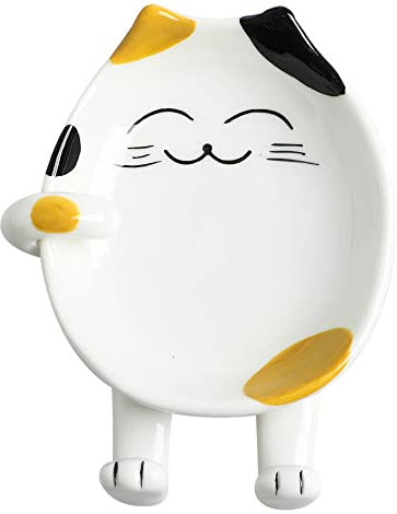Cat Spoon Rest Ceramic Cute Spoon Holder Rest for Stove Top Cat Kitchen Accessories, Stove Holder Utensil Spoon Rest for Kitchen Counter (Yellow)