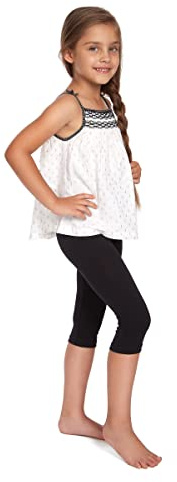 SOFTSAIL Leggings Mädchen 3/4 Capri Hose Aus Baumwolle Kinder Sporthose Tanzhose Atmungsaktiv Weich Elastisch Sport Schwarz 9 Jahre