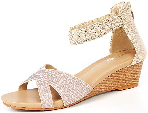 Sandales Compensées Peep Toe Femmes Sandale Mode Chaussures d'Été Très Confortables Décontractées Or 40EU=41CN