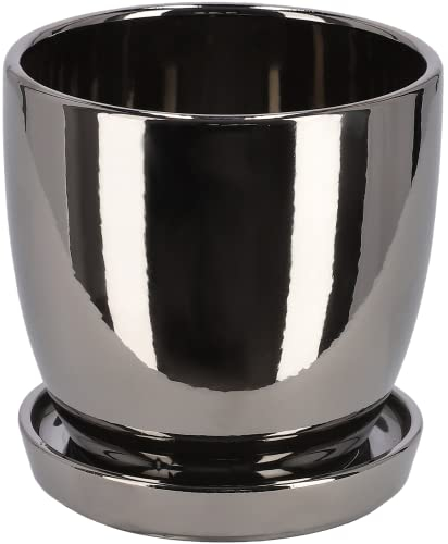 KOTARBAU® Keramik-Blumentopf Übertopf für Blumen Pflanzen ⌀ 13 cm mit Tropfschale Silber Innenbereich