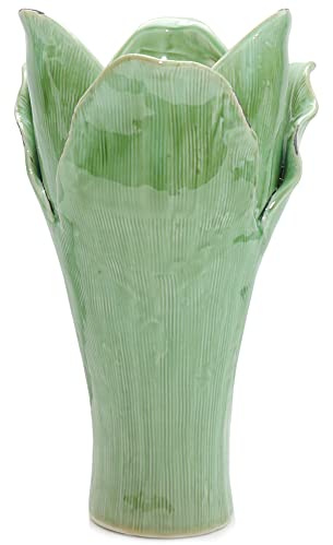 Vase ECOLO Keramik Dekovase grün Tischdeko Frühjahr Sommer Landhaus Keramikvase botanisches Design 28 cm