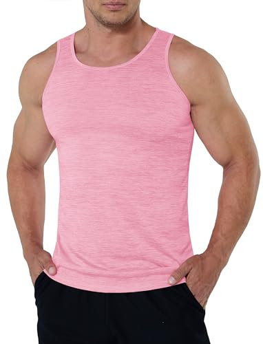 KEFITEVD Canottiera da uomo, senza maniche, ad asciugatura rapida, per sport, palestra, fitness, allenamento, corsa, rosa, L
