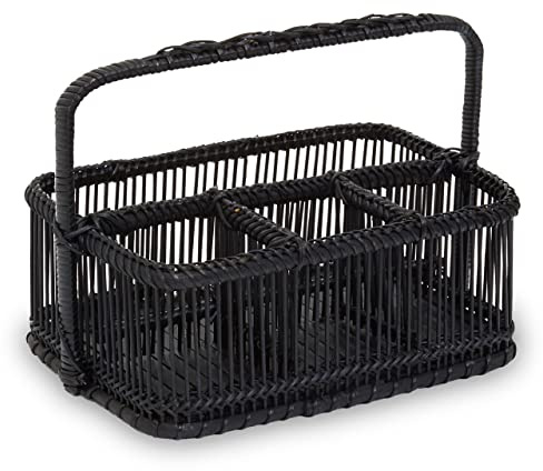 Premier Housewares Rattan and Bamboo Basket/Black Bamboo And Rattan Caddy Basket/Handwoven Rattan And Bamboo Baskets W30 x D20 x H 21 Cm/Handwoven Baskets
