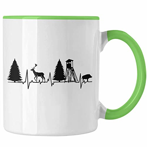 Trendation - Jagen Tasse Herzschlag Geschenkidee Jäger Geburtstag Weihnachten (Grün)