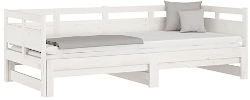 vidaXL Tagesbett Ausziehbar Sofa Gästebett Sofabett Bett Bettsofa Schlafsofa Ausziehbett Holzbett Bettgestell Weiß Massivholz Kiefer 2X(90x190) cm