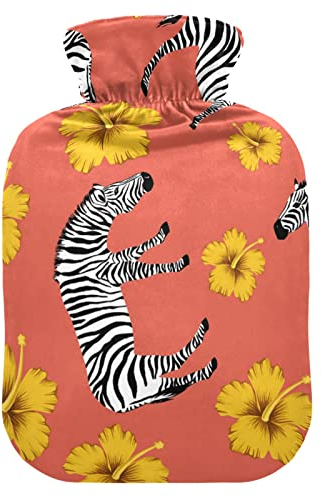 YOUJUNER Wärmflasche mit Zebra-Aufdruck Blumenhülle 1 Liter großer Wärmbeutel warmer Komfort Handfüße wärmer