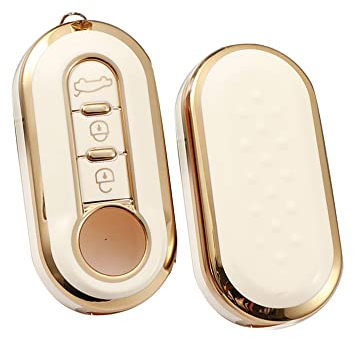 HIBEYO Coque de Protection en Silicone pour clé de Voiture Fiat 500 Panda Grande Punto Bravo Scudo Télécommande 3 Boutons Or Blanc