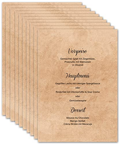 Menükarten Hochzeit zum Bedrucken DIN A5 - Blanko Speisekarten Getränkekarten individuell anpassbar für verschiedene Anlässe (Vintage, 10x Stück)