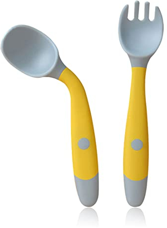 Babylöffel Baby Utensilien Löffel Gabel Set Entwöhnungslöffel Baby Fütterlöffel lernen Löffel aus Extra Weich Silikon Soft Perfekte Selbst Biegsame Lernlöffel Fütterung Training Löffel