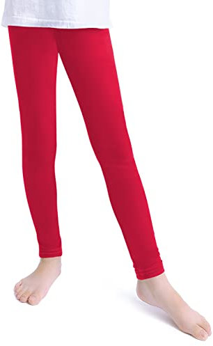 KEREDA Mädchen Leggings Kinder Sporthose Teenager Sport Hosen Lang Baumwolle Rot 152-158